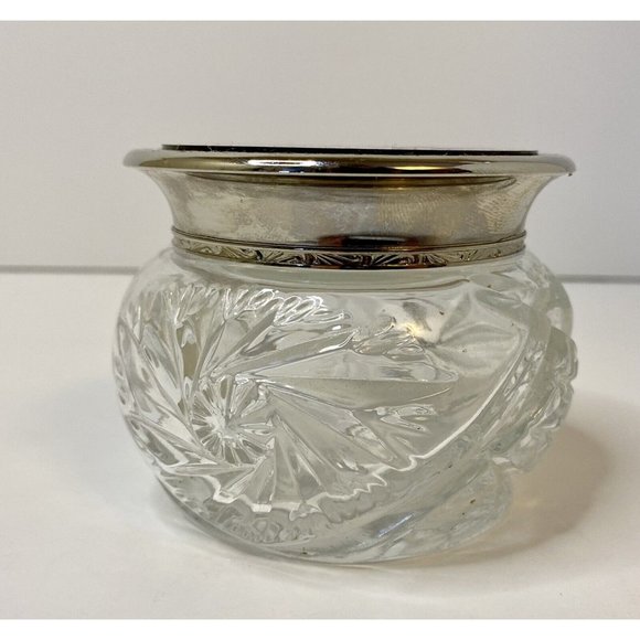 Vintage Vanity Powder Dresser Jar Dish with Brown Enamel Lid Scratching See Pics - Picture 3 of 12